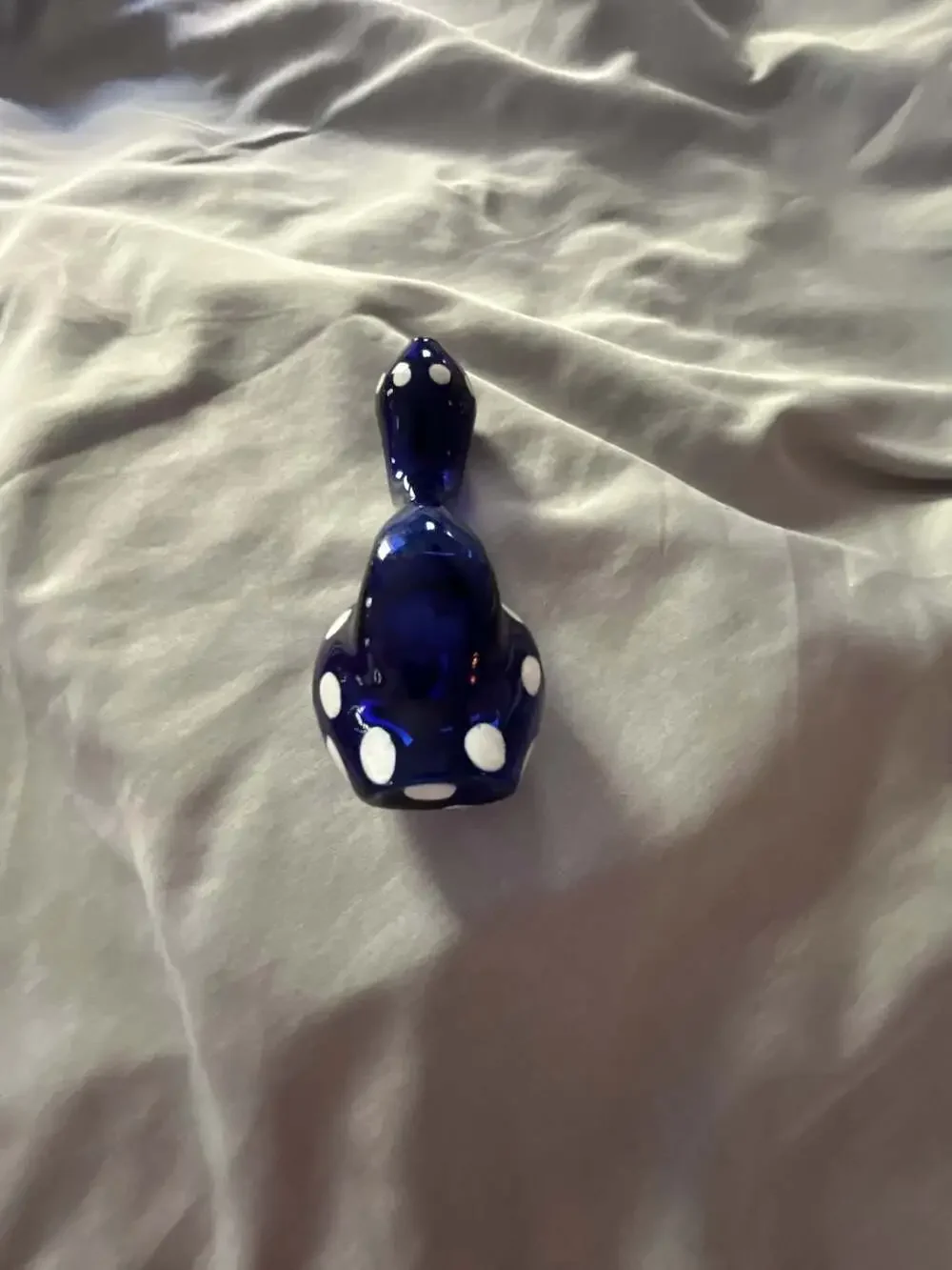 Blue and White Glass  Hand Piece with Polka Dot Motif